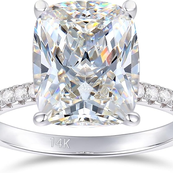 14K Gold Moissanite Engagement Rings, 4CT Elongated Cushion Cut Moissanite Rings - Picture 8 of 8